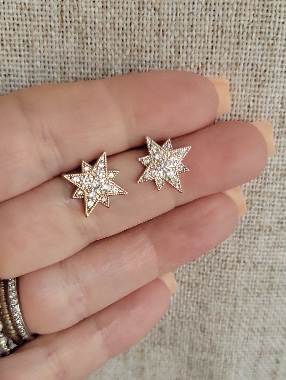 Rose Gold Starburst Stud Earrings with Crystal Accents - Women Jewelry - Picture 4 of 6